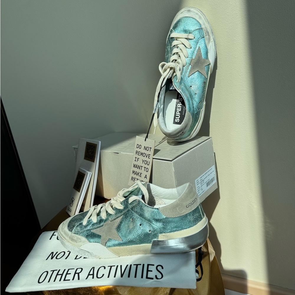 NWT Golden Goose Superstar Vintage Laminated Sneaker, Mint/teal, Size 39 (US 9) - Picture 14 of 17